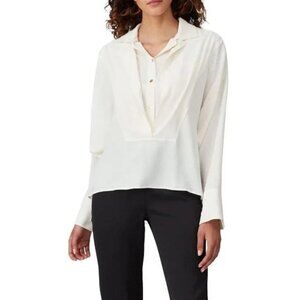 Atlein Button-Up Wrap Shirt Blouse Double Collar Long Sleeve Size 10 White